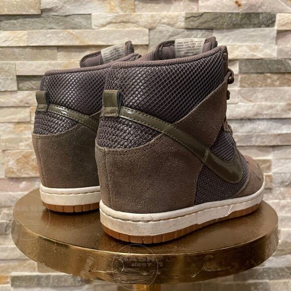 Nike Dunk Sky Hi Wedge 10 | Olive Brown Suede Mesh Sneaker 579763-300 - Picture 8 of 9